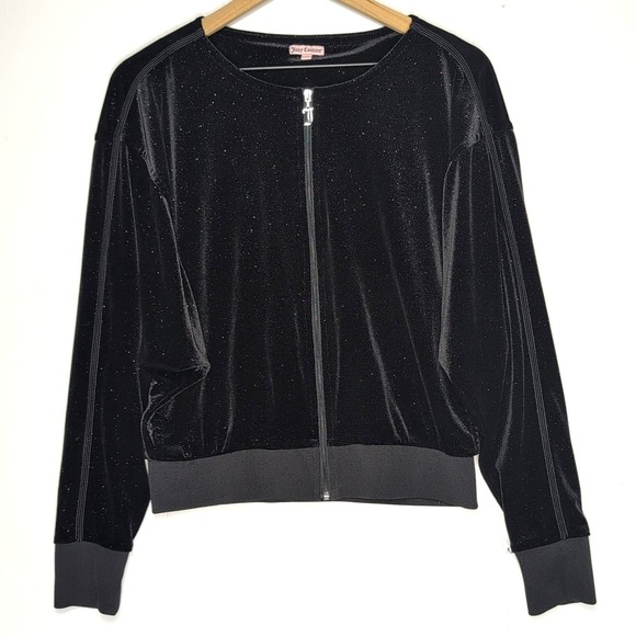 Juicy Couture Jackets & Blazers - Juicy Couture M Glitter Velour Zip Jacket Y2K Bling Glam Black Y2K Glam Lounge